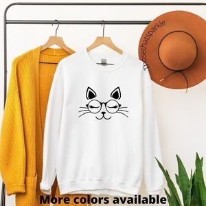 Cat face Sweatshirt crewneck crazy cat lady Fleece